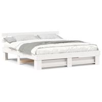 Bedframe met hoofdeinde Wit 200 x 200 cm Massief grenenhout - thumbnail