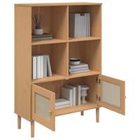 Boekenkast SENJA rattan-look 90x35x130 cm grenenhout bruin - thumbnail