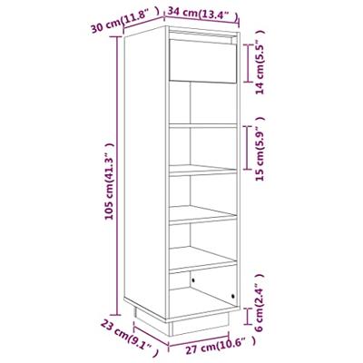 VidaXL Schoenenkast 30x34x105 cm massief grenenhout zwart