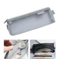 Nylon eenvoudige transparante mesh potlood Case Office School Supplies (kleine grijs) - thumbnail