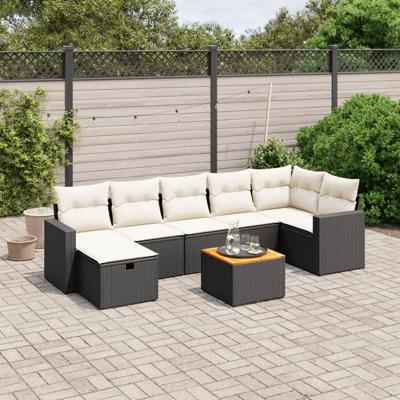 8-delige Loungeset met kussens poly rattan zwart