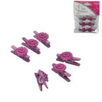 Miss France Decoratie bloem op clip paars 2,5 cm set van 6 | 24 stuks - thumbnail