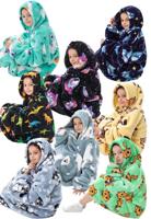 Animalprint deken kind met capuchon - fleece poncho-zebra-98 t/m 128 (ca.3-7 jaar) - thumbnail