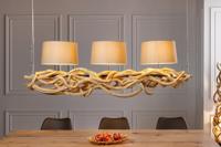 Design hanglamp VIGNE 160cm natuurlijk gerecycled massief hout handgemaakte linnen kap - 42991 - thumbnail