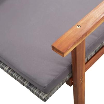 Ligbed met kussen poly rattan en massief acaciahout grijs