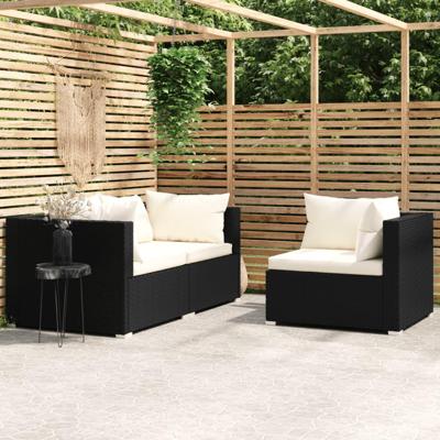 3-delige Loungeset met kussens poly rattan zwart 3-delige Loungeset met kussens poly rattan zwart