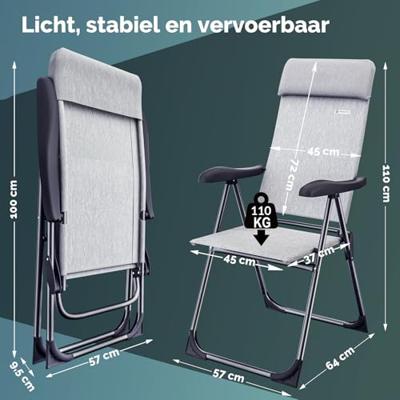 Tuinstoel Aluminium met Hoge Rugleuning Grijs Set van 2 stuks