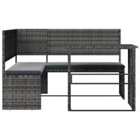 Tuinbank met tafel en kussens L-vormig poly rattan grijs - thumbnail