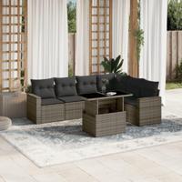 7-delige Loungeset met kussens poly rattan grijs - thumbnail