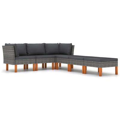 6-delige Loungeset met kussens poly rattan grijs 6-delige Loungeset met kussens poly rattan grijs