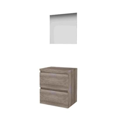 Basic-Line Ultimate 46 Badkamermeubelset - 60 x 46 cm - Greeploos - 2 Lades - Wastafelblad - Spiegel met Indirecte LED Verlichting - Scotch Oak