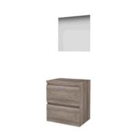 Basic-Line Ultimate 46 Badkamermeubelset - 60 x 46 cm - Greeploos - 2 Lades - Wastafelblad - Spiegel met Indirecte LED Verlichting - Scotch Oak - thumbnail