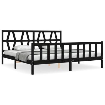 Bedframe met hoofdbord massief hout zwart 200x200 cm