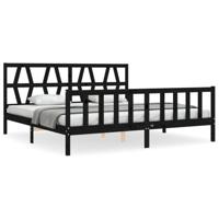 Bedframe met hoofdbord massief hout zwart 200x200 cm - thumbnail