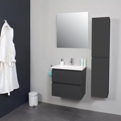 Badkamermeubel BWS Pepper Acryl Wastafel Met Kraangat Inclusief Spiegel 60x55x46 cm Antraciet