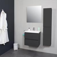 Badkamermeubel BWS Pepper Acryl Wastafel Met Kraangat Inclusief Spiegel 60x55x46 cm Antraciet - thumbnail