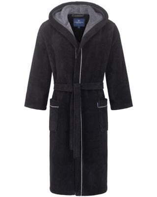 Morgenstern Morgenstern herenbadjas met capuchon Daniel chromezwart/petrol Maat L Morgenstern Morgenstern herenbadjas met capuchon Daniel chromezwart/petrol Maat L