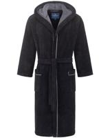 Morgenstern Morgenstern herenbadjas met capuchon Daniel chromezwart/petrol Maat L - thumbnail
