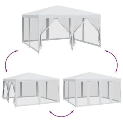 Partytent met 8 mesh zijwanden 4x4 m HDPE wit