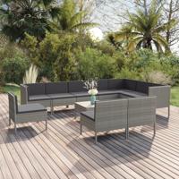 11-delige Loungeset met kussens poly rattan grijs - thumbnail