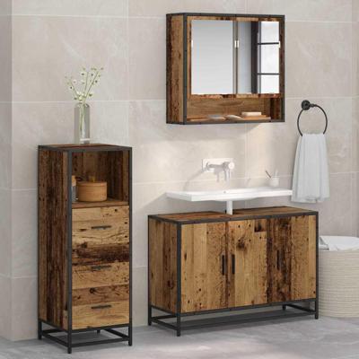 Badkamermeubelset 3 pcs Oud hout 90 x 33 x 60 cm Bewerkt hout