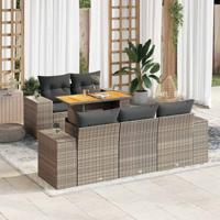 6-delige Loungeset met kussens poly rattan grijs - thumbnail