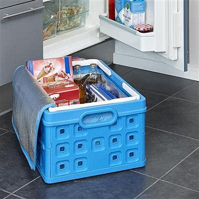 Sunware Square vouwkrat 32 Liter met handgreep + koeltas blauw/wit Sunware Square vouwkrat 32 Liter met handgreep + koeltas blauw/wit