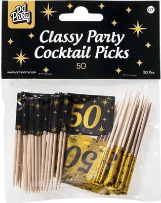 Classy Cocktail Prikkers 50 Jaar Zwart/Goud (50st)
