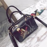 Leisure Fashion PU Leather Slant Shoulder Bag Handbag (Black) - thumbnail