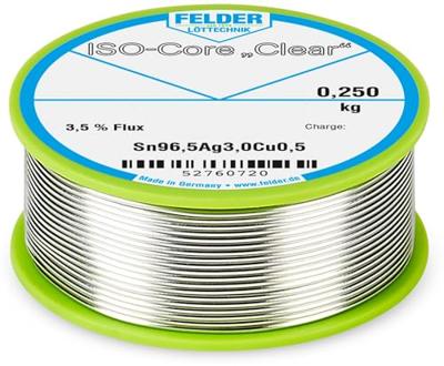 Felder ISO-Core Clear SAC305 Soldeertin Spoel Sn96,5Ag3Cu0,5 0.250 kg 1 mm Felder ISO-Core Clear SAC305 Soldeertin Spoel Sn96,5Ag3Cu0,5 0.250 kg 1 mm