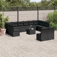 13-delige Loungeset met kussens poly rattan zwart - thumbnail