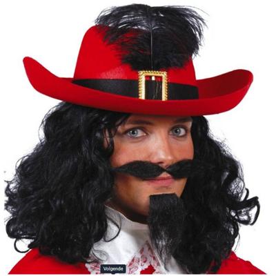 Musketier hoed rood met zwarte band