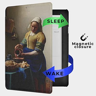 Lunso - Kobo Aura H20 Edition 2 hoes (6.8 inch) - Vegan Saffiano Leren sleep cover - Vermeer Melkmeisje