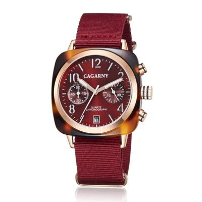 CAGARNY 6883 Fashion waterdichte polychromatische metalen shell quartz horloge met canvas armband