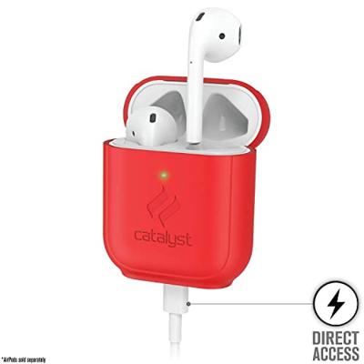 Staand hoesje voor AirPods 1 & 2 siliconen AirPods hoesje, zichtbaar oplaadbaar, extra grip hoogglans oppervlakteafwerking, compatibel met draadloos opladen - Rood