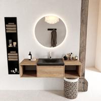 MONDIAZ BUKLA 140cm badmeubel met open module 40 L+R kleur Washed Oak met 2 lades. Wastafel CLOUD midden 1 kraangat kleur Urban. - thumbnail