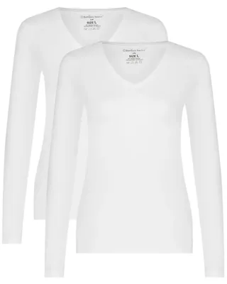 2-pak dames shirts lange mouw V-hals - Liv - Comfortabel Bamboe ondershirts - S - Wit - S - S - S - S - S - S - S - S - S - S - S - S -