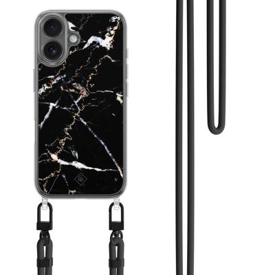 iPhone 16 hoesje met zwart koord - Marmer zwart iPhone 16 hoesje met zwart koord - Marmer zwart