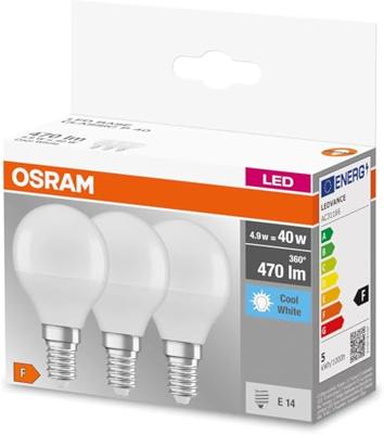 OSRAM HOMELIGHTING 4058075429727 LED-lamp Energielabel F (A - G) E14 Peer 4.9 W = 40 W Neutraalwit (Ø x l) 45 mm x 82 mm 3 stuk(s)