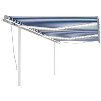 Luifel automatisch met LED en windsensor 6x3 m blauw en wit