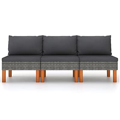 VidaXL Middenbanken 3 st poly rattan en massief eucalyptushout