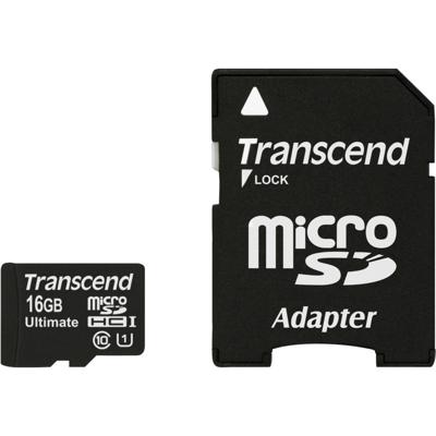 Transcend Ultimate (600x) microSDHC-kaart 16 GB Class 10, UHS-I Incl. SD-adapter Transcend Ultimate (600x) microSDHC-kaart 16 GB Class 10, UHS-I Incl. SD-adapter