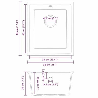 VidaXL Keukenwasbak wit 38 x 44 x 20 cm graniet