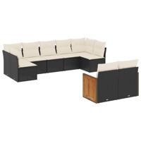 9-delige Loungeset met kussens poly rattan zwart - thumbnail
