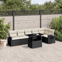 7-delige Loungeset met kussens poly rattan zwart - thumbnail