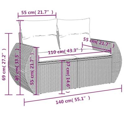 7-delige Loungeset met kussens poly rattan zwart
