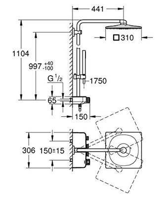 Regendoucheset GROHE Euphoria SmartControl System Cube 31 cm met Glijstang en Handdouche Supersteel