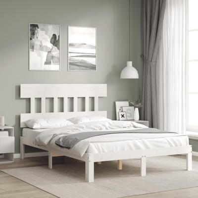 Bedframe zonder matras massief grenenhout wit 140x190 cm