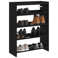 VidaXL Schoenenrek 60x25x81 cm bewerkt hout zwart - thumbnail