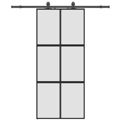 Schuifdeur met beslagset 90x205 cm gehard glas zwart